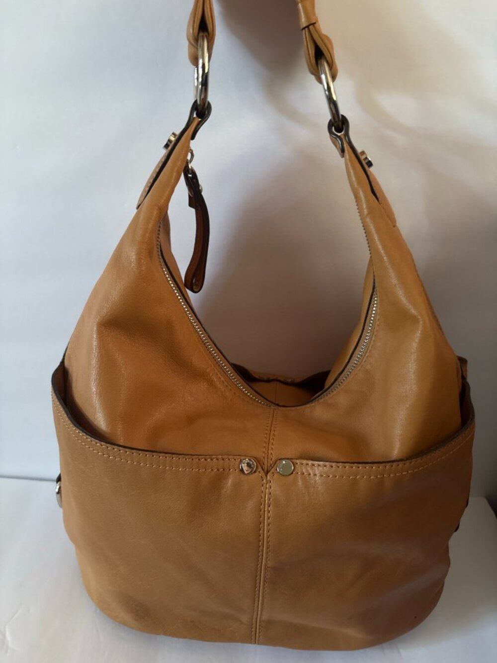 Tignanello Tan Leather Hobo Shoulder Bag Large Slouchy Boho Satchel - Picture 2 of 11